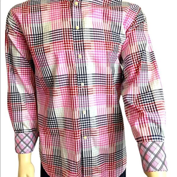 Men’s Large Thomas Dean Plaid Dress Shirt - Picture 2 of 9